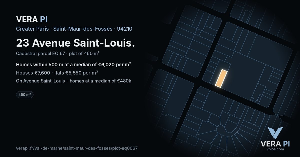 23 Avenue Saint-Louis, Saint-Maur-des-Fossés at night – the plot lit, the parcels around coloured by the prices near them