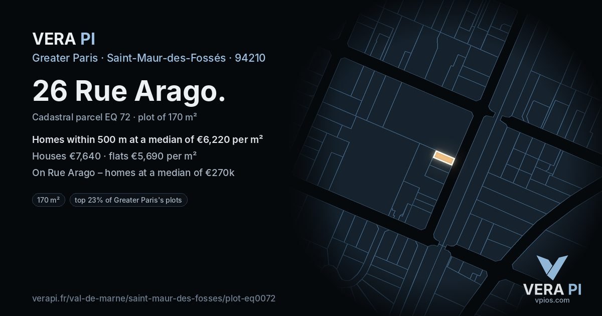 26 Rue Arago, Saint-Maur-des-Fossés at night – the plot lit, the parcels around coloured by the prices near them
