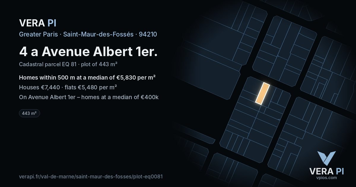 4 a Avenue Albert 1er, Saint-Maur-des-Fossés at night – the plot lit, the parcels around coloured by the prices near them