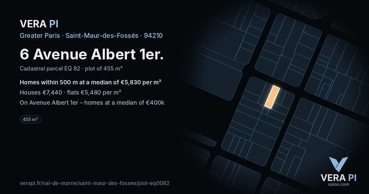 6 Avenue Albert 1er, Saint-Maur-des-Fossés at night – the plot lit, the parcels around coloured by the prices near them