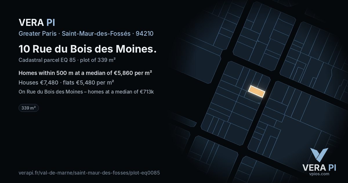 10 Rue du Bois des Moines, Saint-Maur-des-Fossés at night – the plot lit, the parcels around coloured by the prices near them