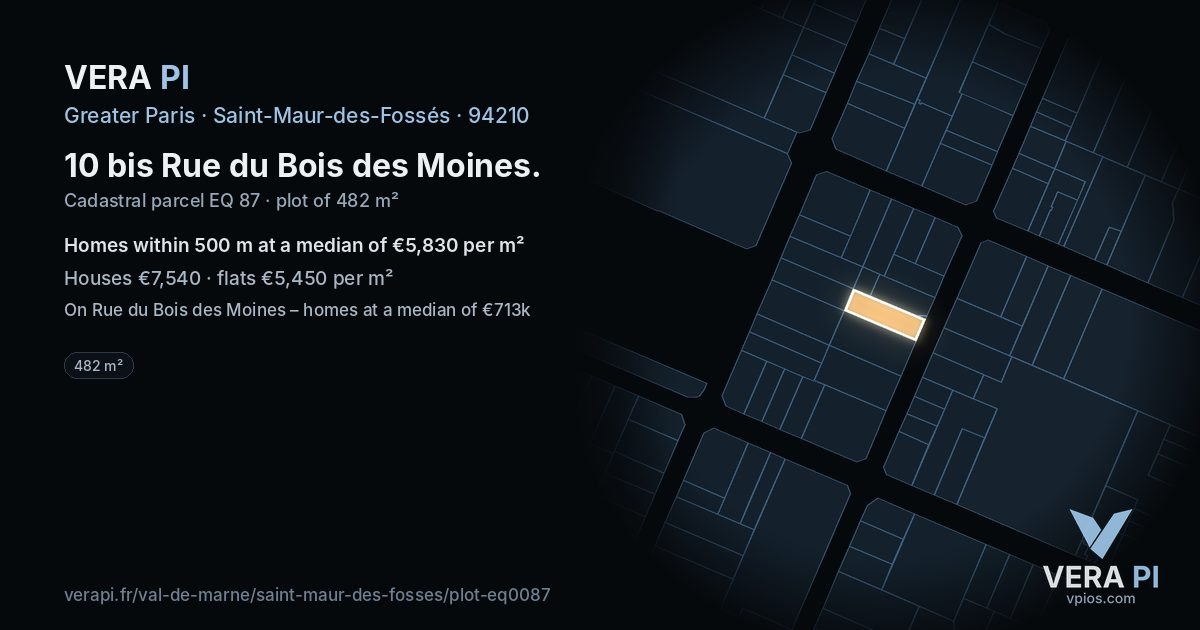 10 bis Rue du Bois des Moines, Saint-Maur-des-Fossés at night – the plot lit, the parcels around coloured by the prices near them