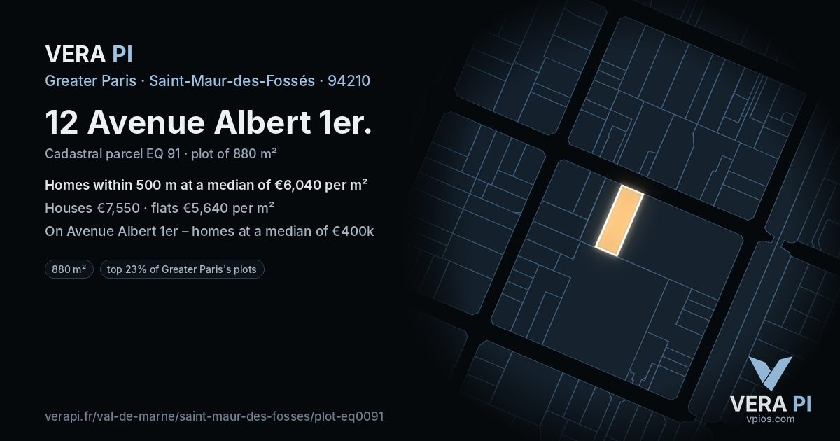 12 Avenue Albert 1er, Saint-Maur-des-Fossés at night – the plot lit, the parcels around coloured by the prices near them