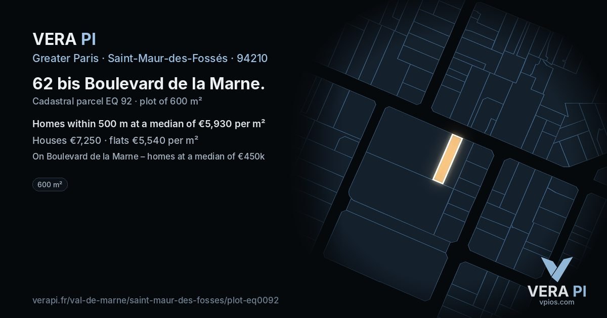 62 bis Boulevard de la Marne, Saint-Maur-des-Fossés at night – the plot lit, the parcels around coloured by the prices near them