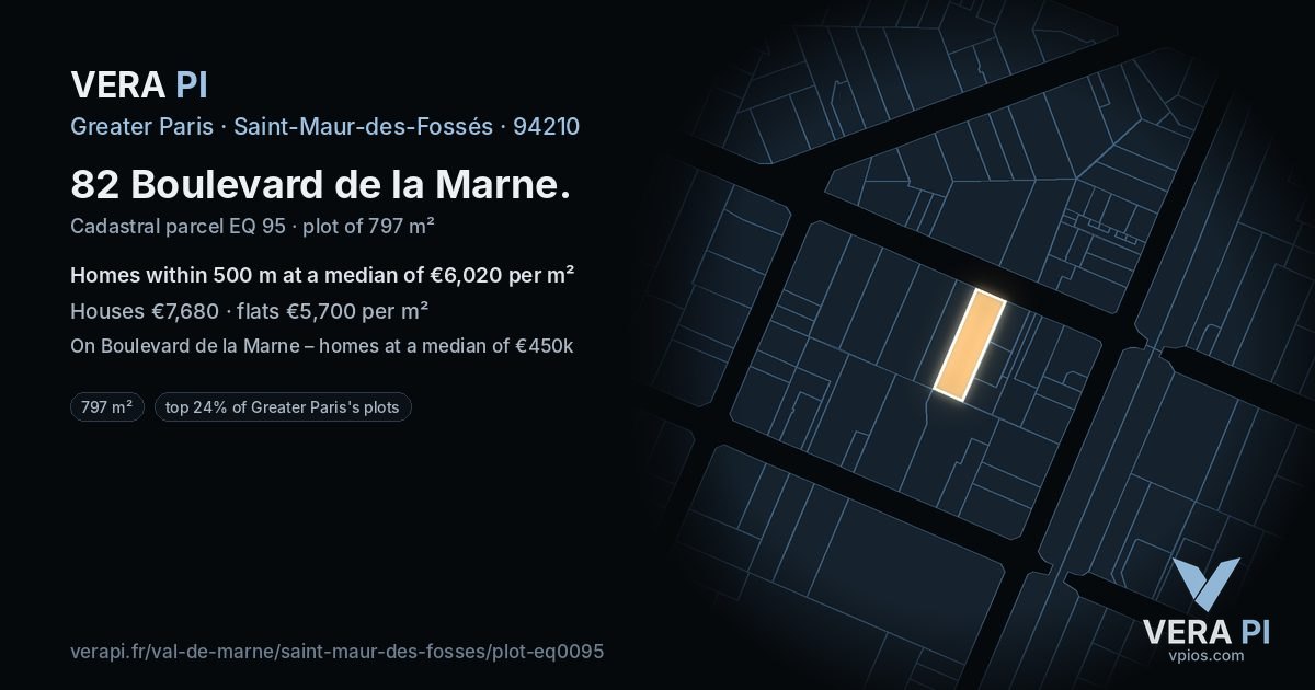 82 Boulevard de la Marne, Saint-Maur-des-Fossés at night – the plot lit, the parcels around coloured by the prices near them