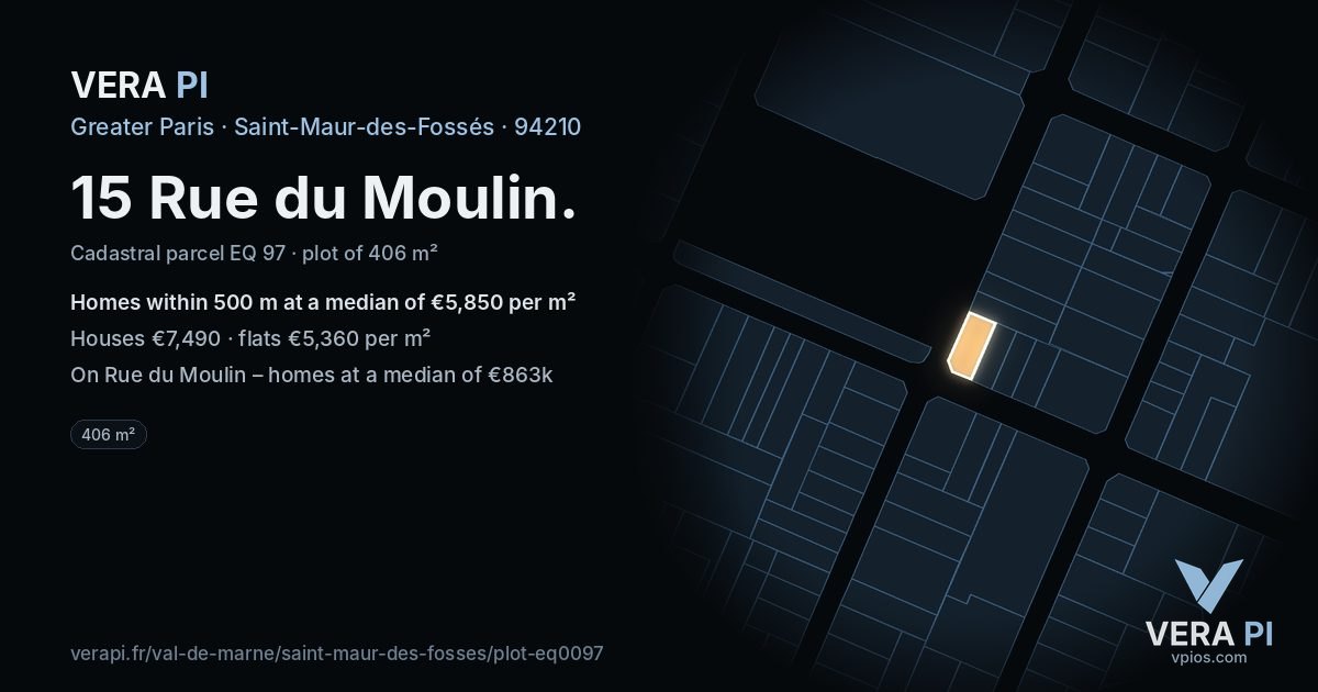 15 Rue du Moulin, Saint-Maur-des-Fossés at night – the plot lit, the parcels around coloured by the prices near them