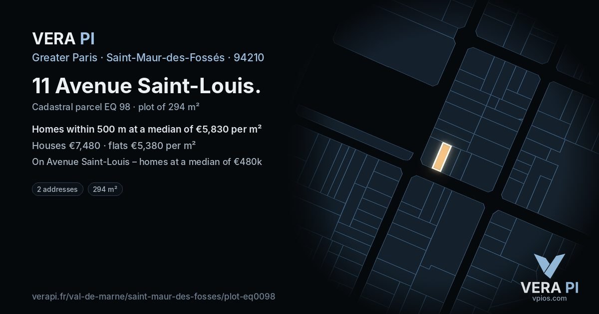 11 Avenue Saint-Louis, Saint-Maur-des-Fossés at night – the plot lit, the parcels around coloured by the prices near them