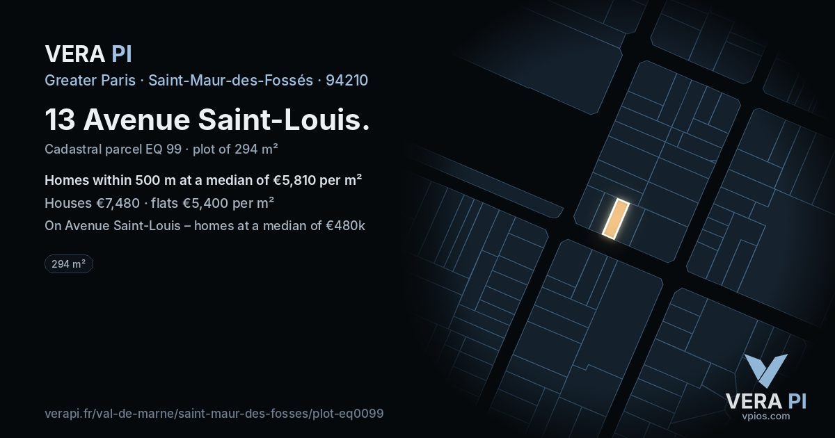 13 Avenue Saint-Louis, Saint-Maur-des-Fossés at night – the plot lit, the parcels around coloured by the prices near them