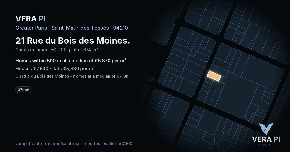 21 Rue du Bois des Moines, Saint-Maur-des-Fossés at night – the plot lit, the parcels around coloured by the prices near them