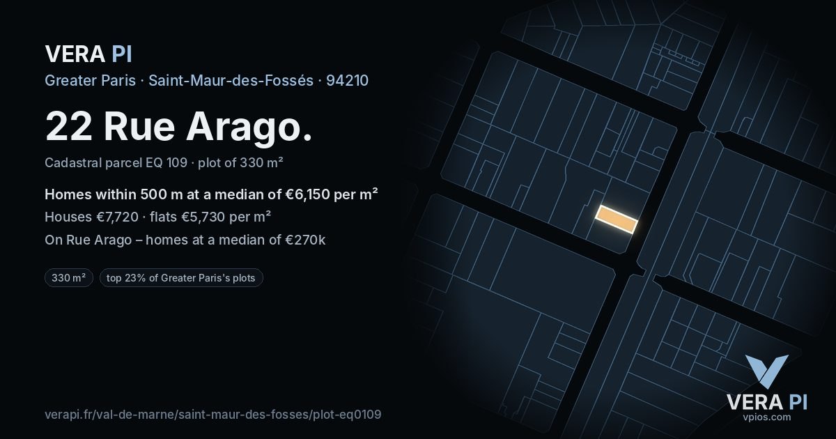 22 Rue Arago, Saint-Maur-des-Fossés at night – the plot lit, the parcels around coloured by the prices near them