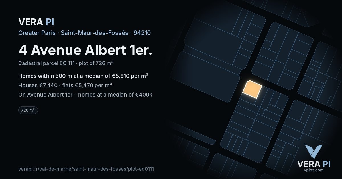 4 Avenue Albert 1er, Saint-Maur-des-Fossés at night – the plot lit, the parcels around coloured by the prices near them