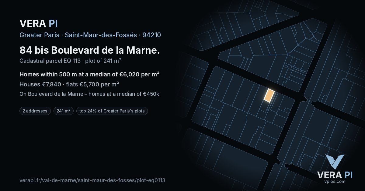 84 bis Boulevard de la Marne, Saint-Maur-des-Fossés at night – the plot lit, the parcels around coloured by the prices near them