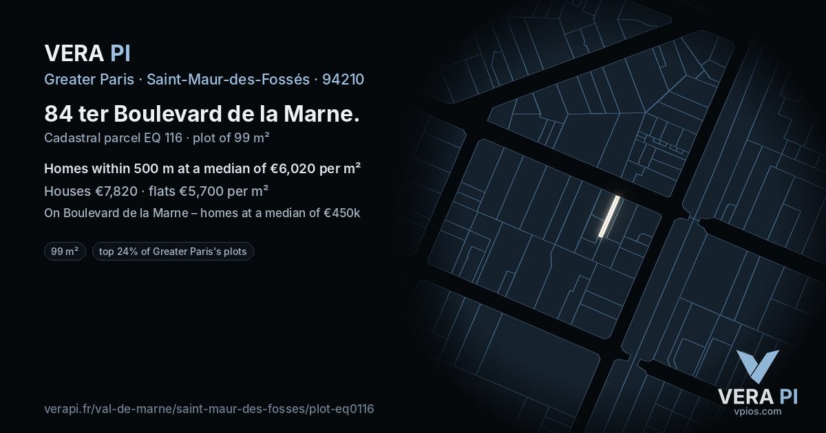 84 ter Boulevard de la Marne, Saint-Maur-des-Fossés at night – the plot lit, the parcels around coloured by the prices near them