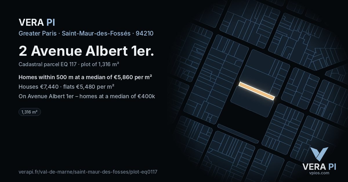 2 Avenue Albert 1er, Saint-Maur-des-Fossés at night – the plot lit, the parcels around coloured by the prices near them