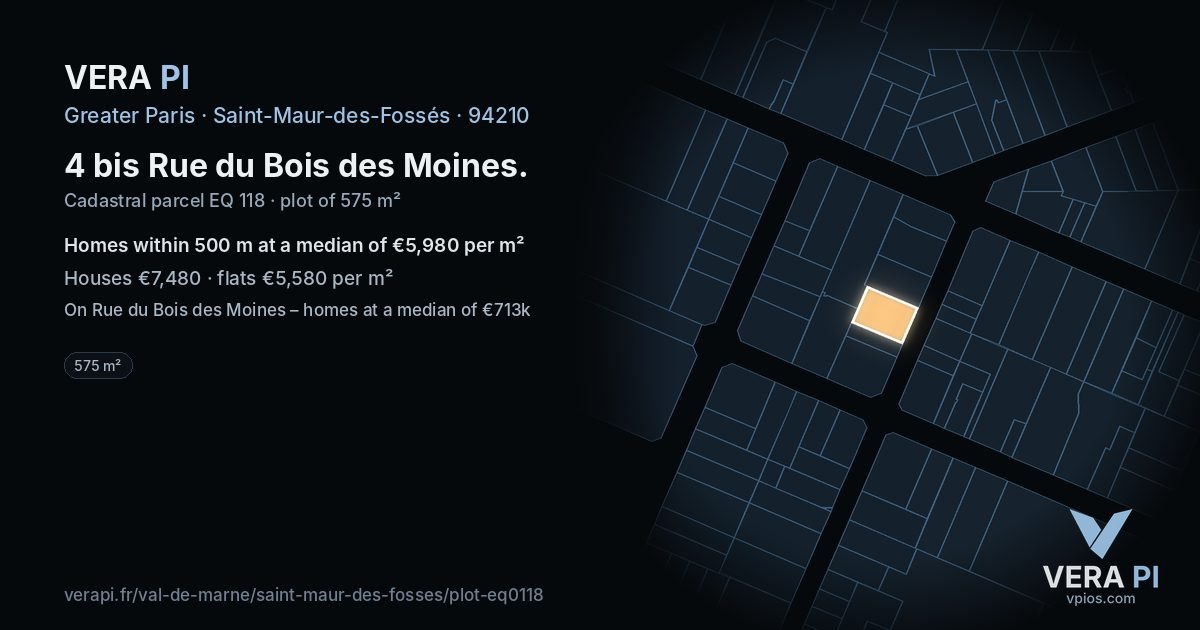 4 bis Rue du Bois des Moines, Saint-Maur-des-Fossés at night – the plot lit, the parcels around coloured by the prices near them