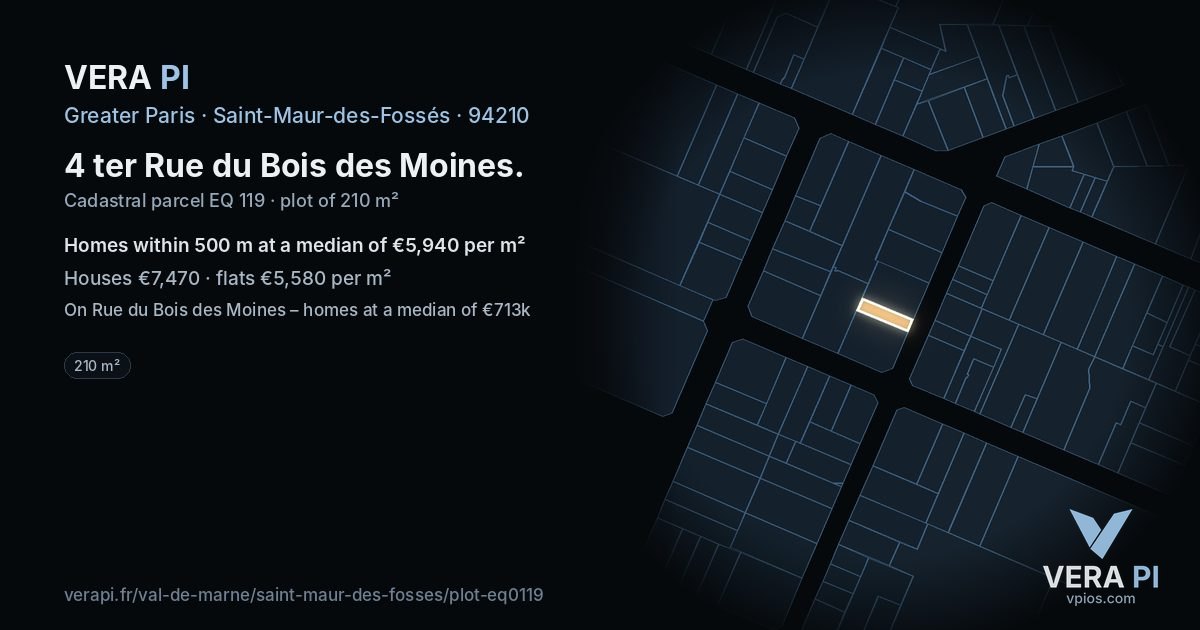 4 ter Rue du Bois des Moines, Saint-Maur-des-Fossés at night – the plot lit, the parcels around coloured by the prices near them