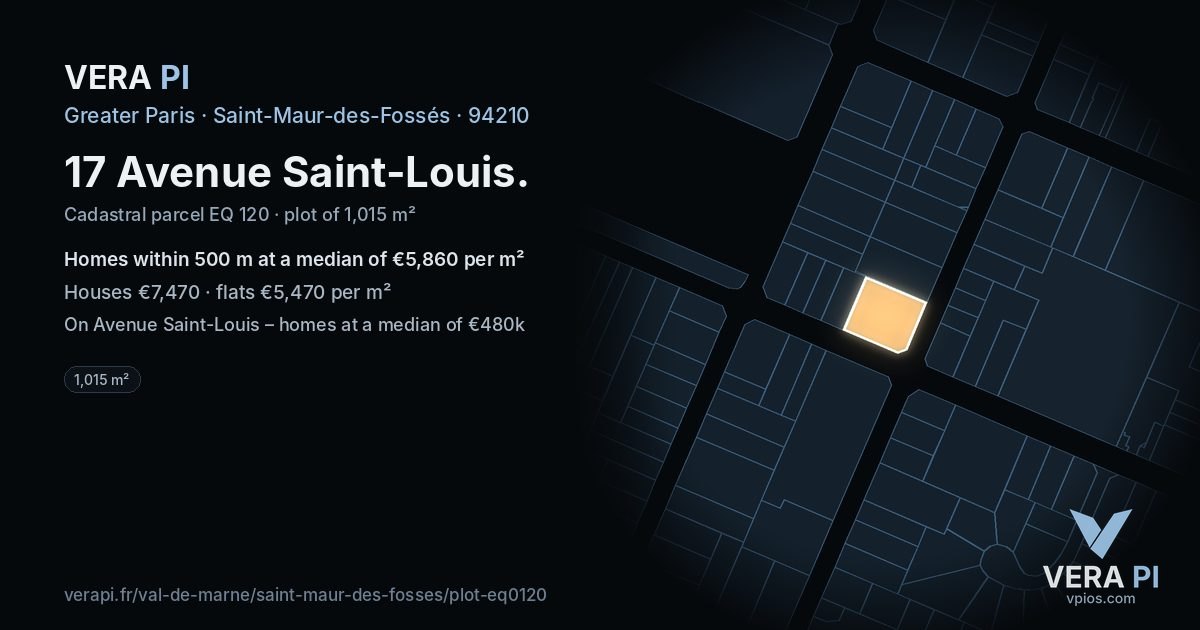 17 Avenue Saint-Louis, Saint-Maur-des-Fossés at night – the plot lit, the parcels around coloured by the prices near them