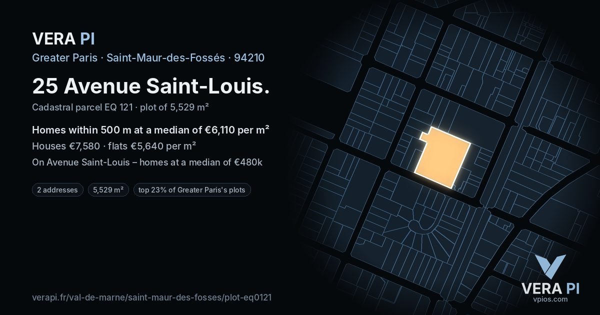 25 Avenue Saint-Louis, Saint-Maur-des-Fossés at night – the plot lit, the parcels around coloured by the prices near them