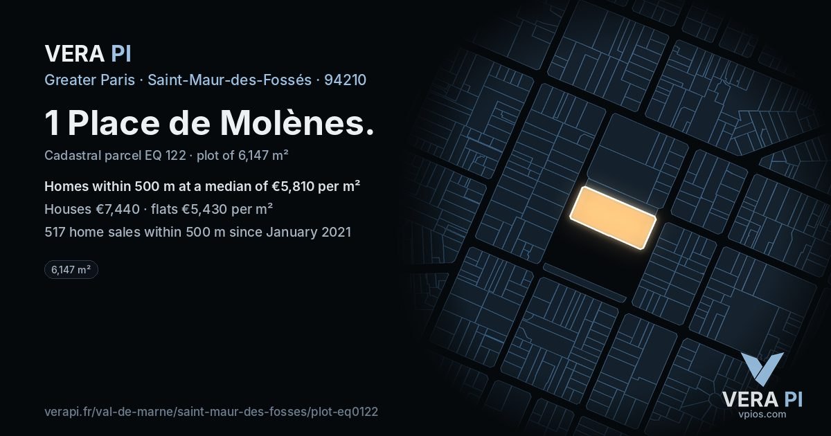 1 Place de Molènes, Saint-Maur-des-Fossés at night – the plot lit, the parcels around coloured by the prices near them