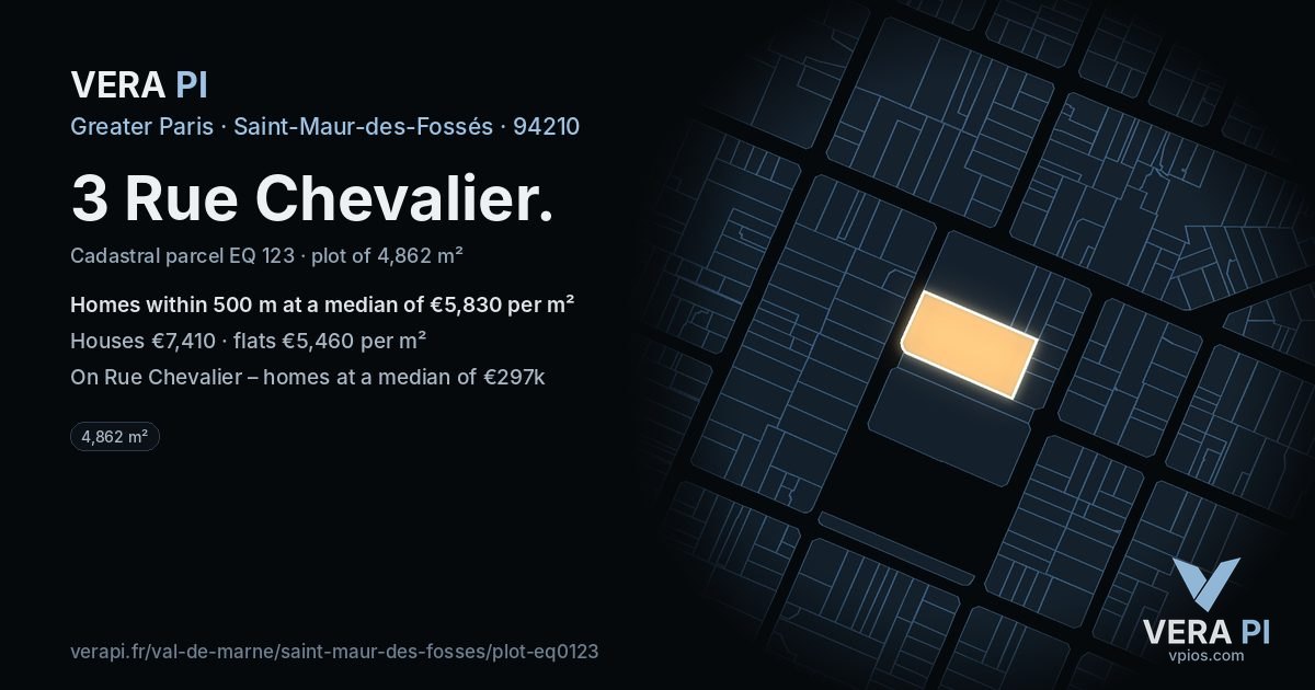 3 Rue Chevalier, Saint-Maur-des-Fossés at night – the plot lit, the parcels around coloured by the prices near them