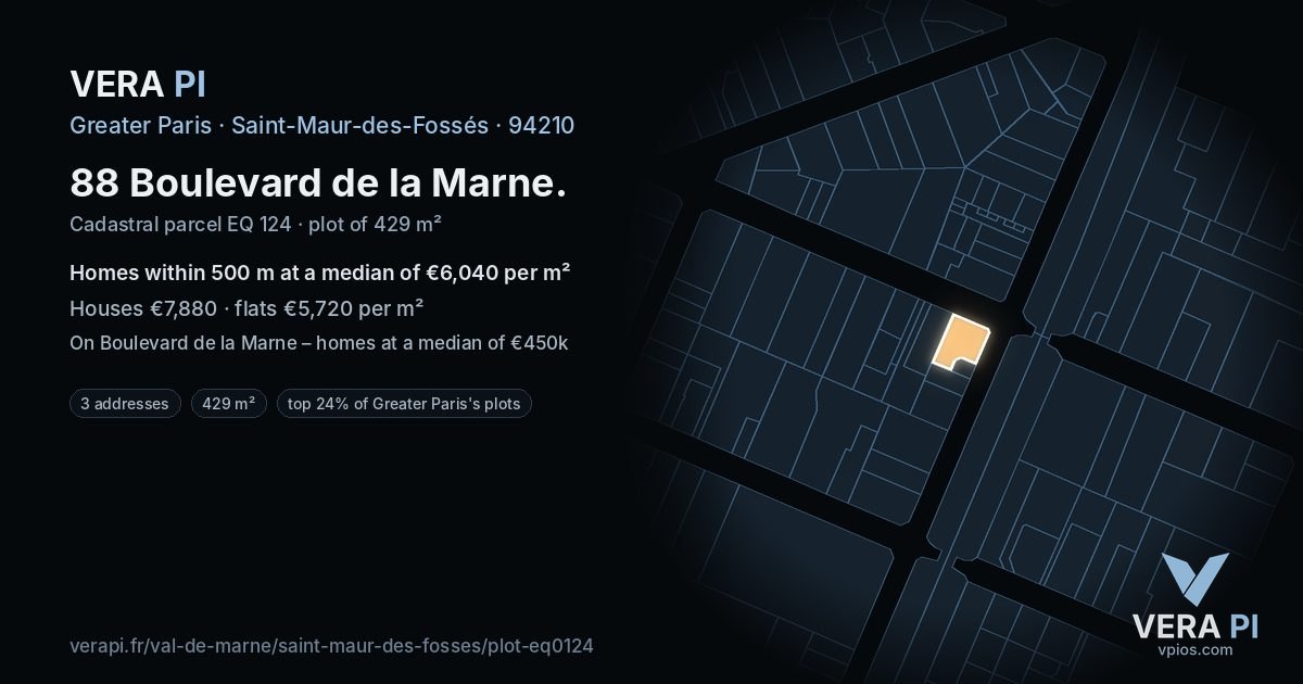 88 Boulevard de la Marne, Saint-Maur-des-Fossés at night – the plot lit, the parcels around coloured by the prices near them