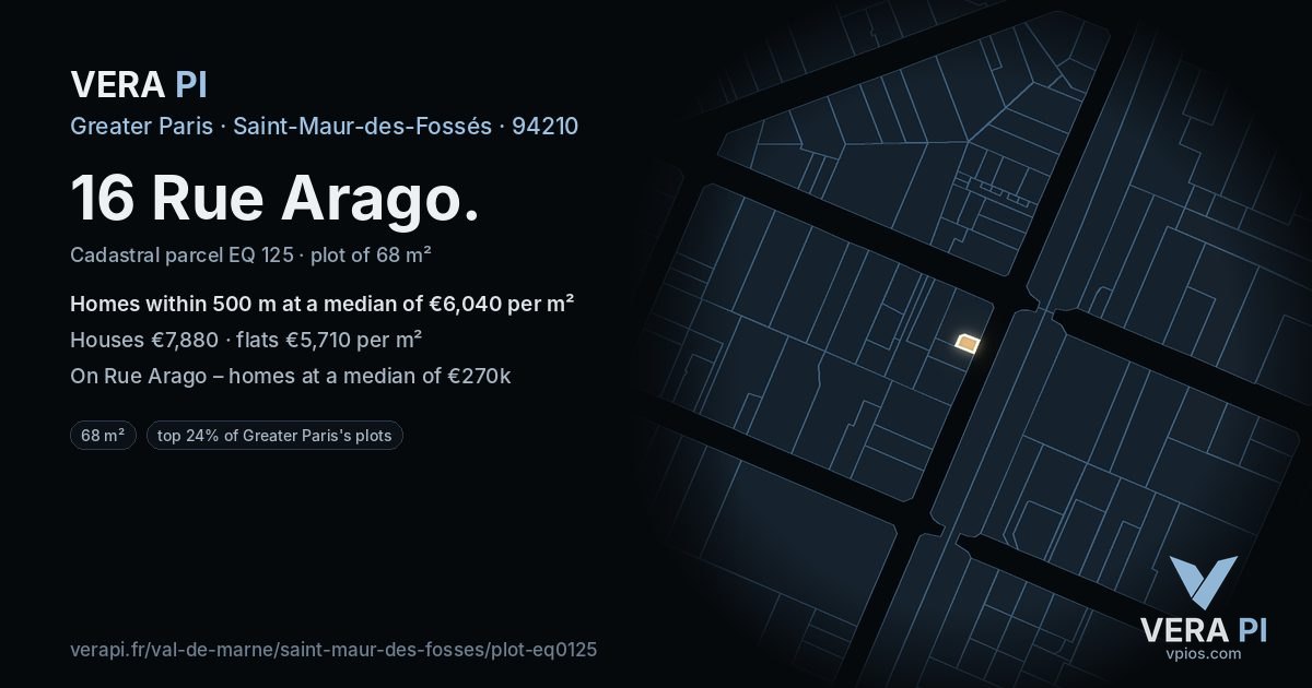 16 Rue Arago, Saint-Maur-des-Fossés at night – the plot lit, the parcels around coloured by the prices near them
