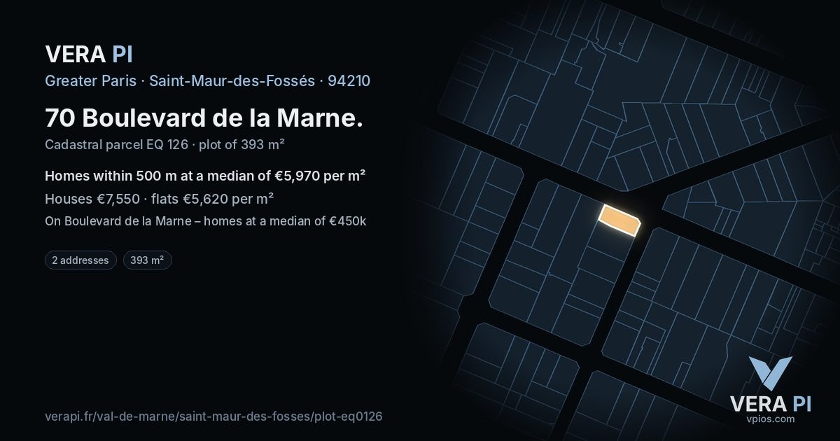70 Boulevard de la Marne, Saint-Maur-des-Fossés at night – the plot lit, the parcels around coloured by the prices near them
