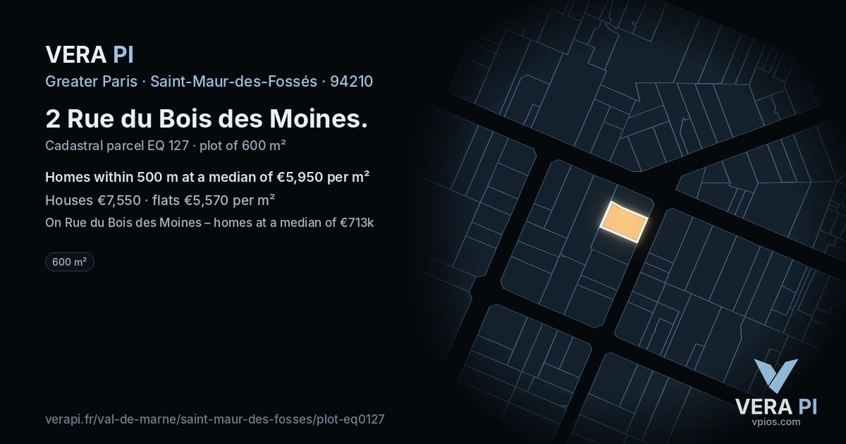2 Rue du Bois des Moines, Saint-Maur-des-Fossés at night – the plot lit, the parcels around coloured by the prices near them