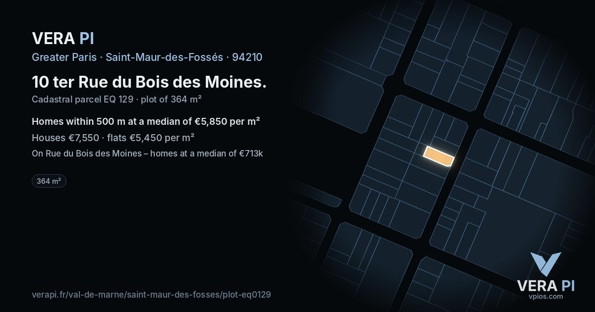 10 ter Rue du Bois des Moines, Saint-Maur-des-Fossés at night – the plot lit, the parcels around coloured by the prices near them