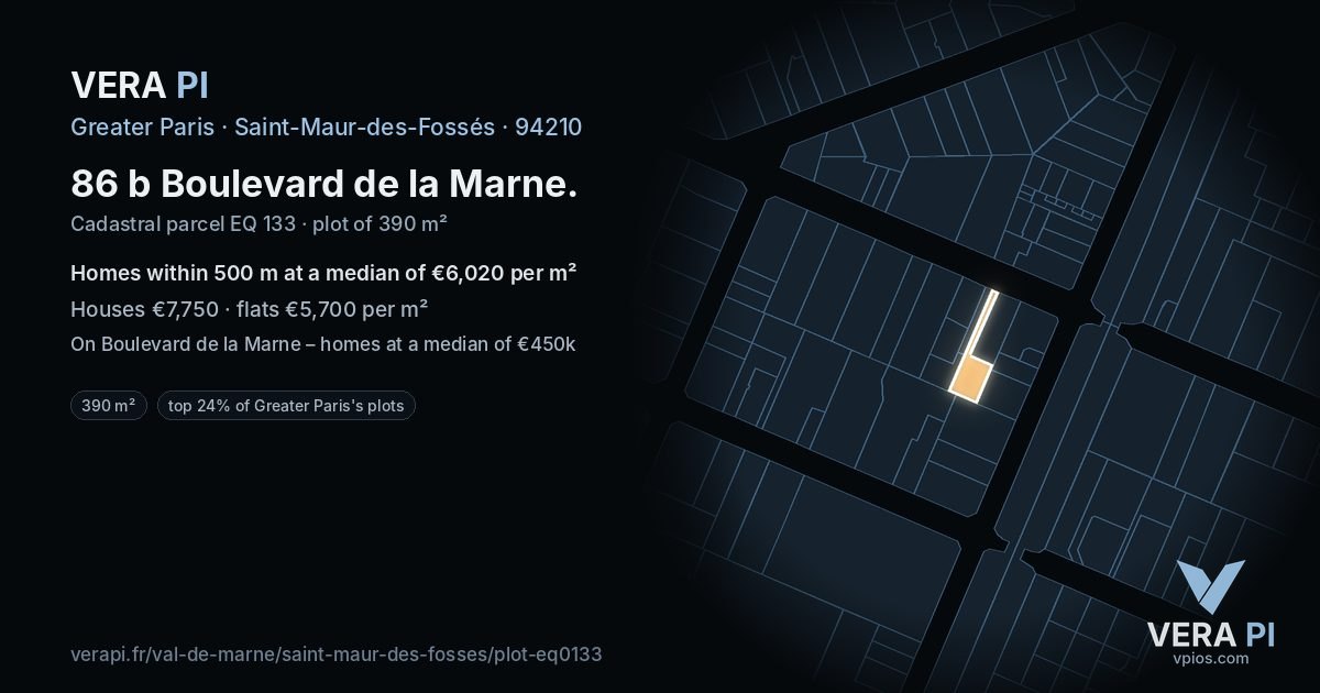 86 b Boulevard de la Marne, Saint-Maur-des-Fossés at night – the plot lit, the parcels around coloured by the prices near them