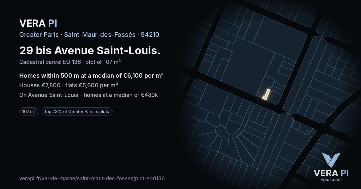 29 bis Avenue Saint-Louis, Saint-Maur-des-Fossés at night – the plot lit, the parcels around coloured by the prices near them