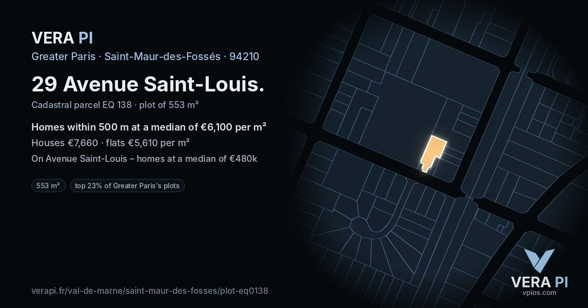29 Avenue Saint-Louis, Saint-Maur-des-Fossés at night – the plot lit, the parcels around coloured by the prices near them