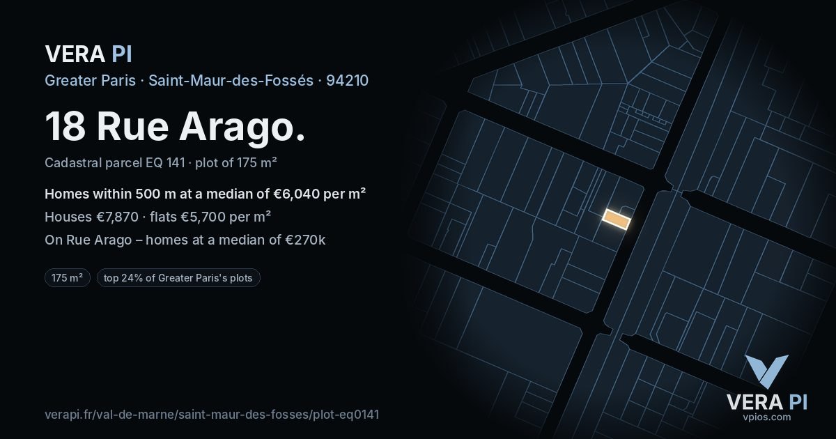 18 Rue Arago, Saint-Maur-des-Fossés at night – the plot lit, the parcels around coloured by the prices near them