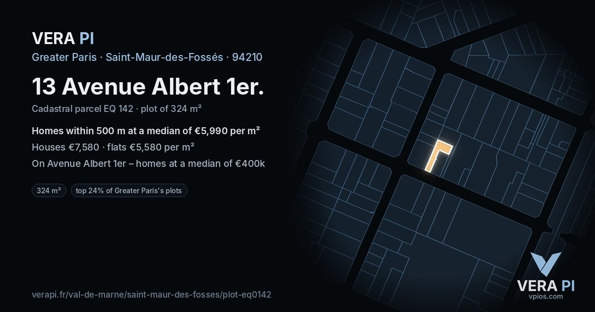 13 Avenue Albert 1er, Saint-Maur-des-Fossés at night – the plot lit, the parcels around coloured by the prices near them