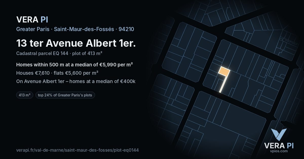 13 ter Avenue Albert 1er, Saint-Maur-des-Fossés at night – the plot lit, the parcels around coloured by the prices near them