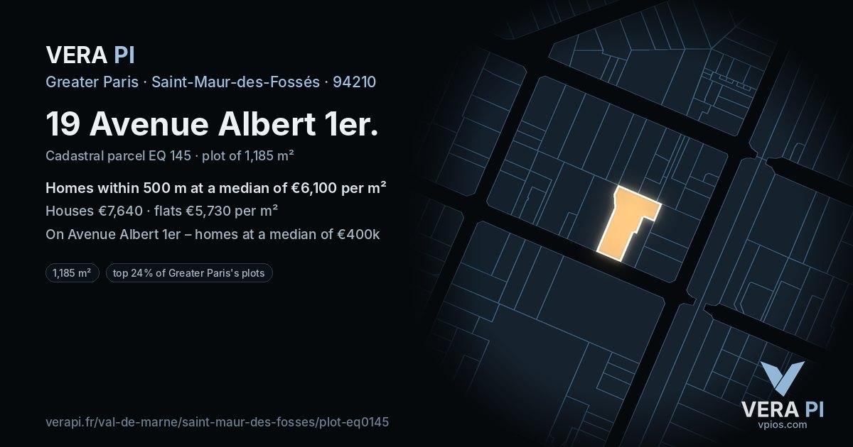 19 Avenue Albert 1er, Saint-Maur-des-Fossés at night – the plot lit, the parcels around coloured by the prices near them
