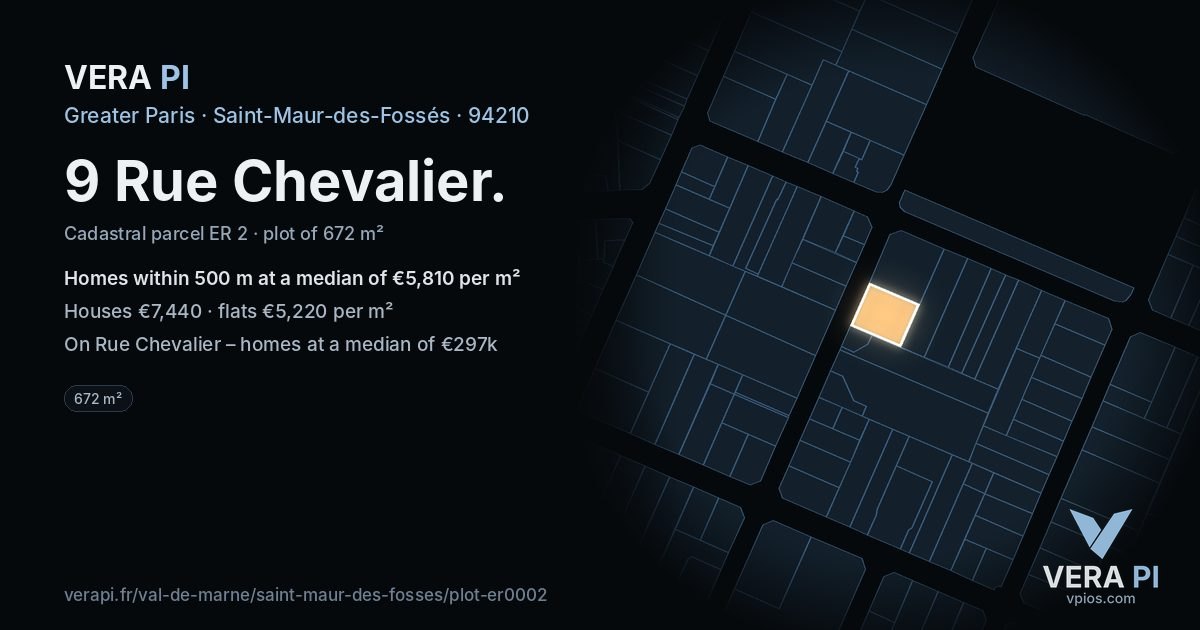 9 Rue Chevalier, Saint-Maur-des-Fossés at night – the plot lit, the parcels around coloured by the prices near them