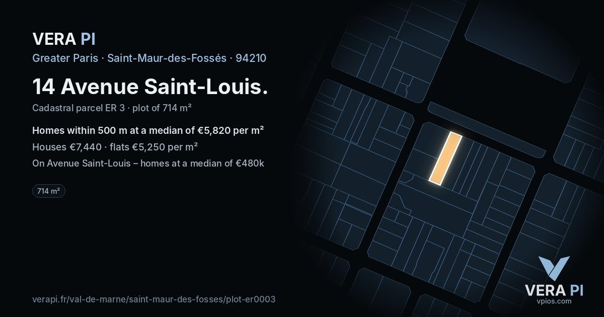 14 Avenue Saint-Louis, Saint-Maur-des-Fossés at night – the plot lit, the parcels around coloured by the prices near them