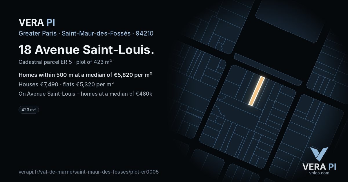 18 Avenue Saint-Louis, Saint-Maur-des-Fossés at night – the plot lit, the parcels around coloured by the prices near them