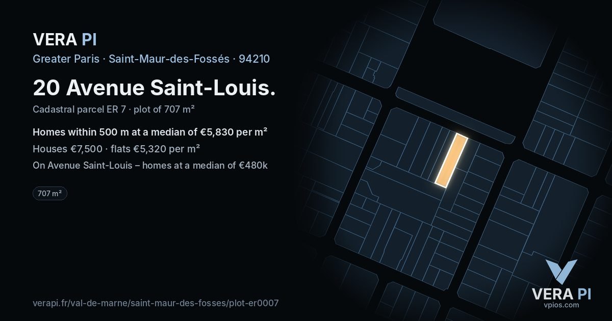 20 Avenue Saint-Louis, Saint-Maur-des-Fossés at night – the plot lit, the parcels around coloured by the prices near them