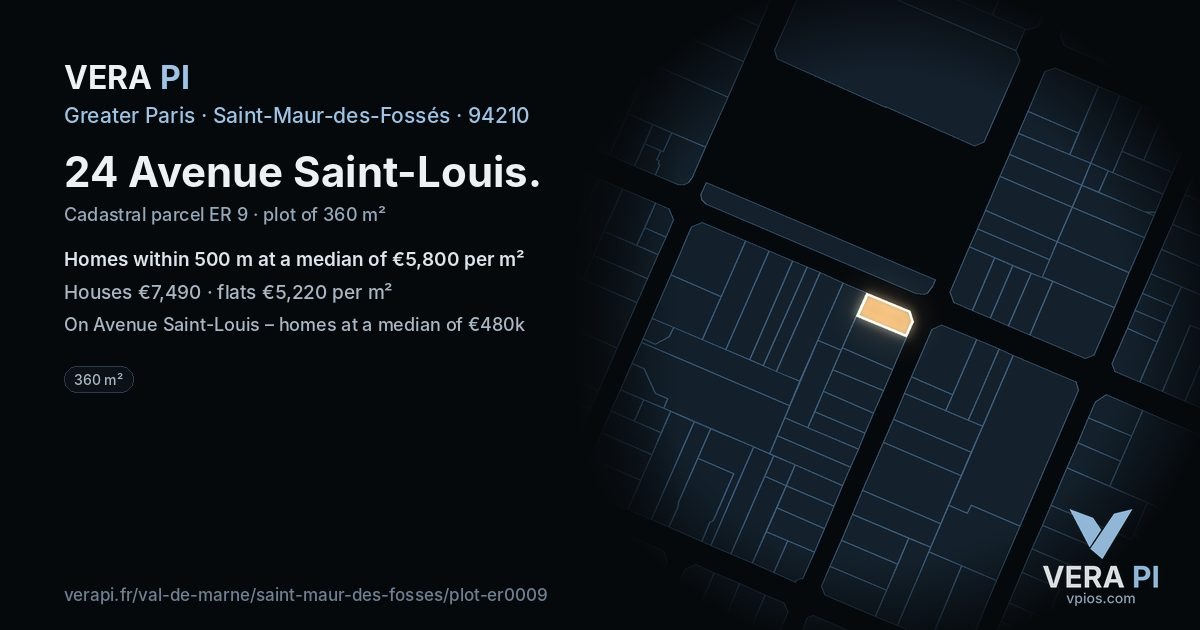 24 Avenue Saint-Louis, Saint-Maur-des-Fossés at night – the plot lit, the parcels around coloured by the prices near them
