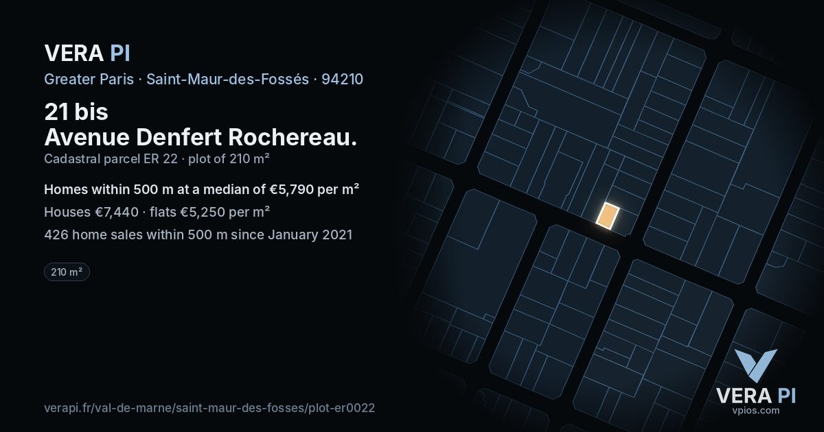 21 bis Avenue Denfert Rochereau, Saint-Maur-des-Fossés at night – the plot lit, the parcels around coloured by the prices near them