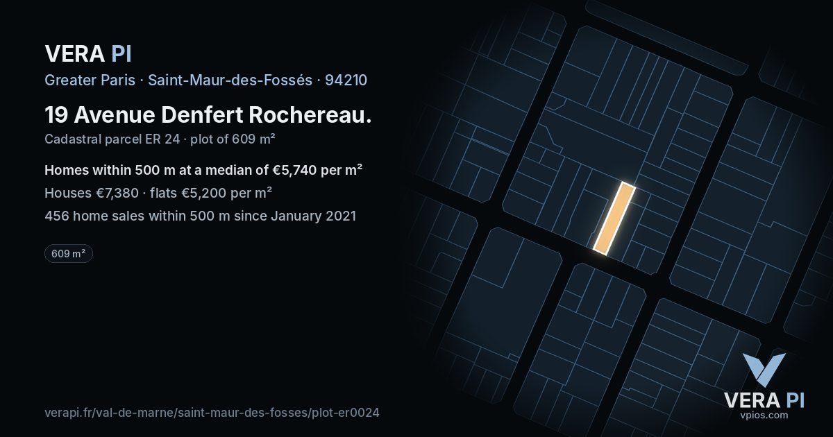 19 Avenue Denfert Rochereau, Saint-Maur-des-Fossés at night – the plot lit, the parcels around coloured by the prices near them