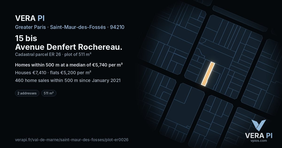 15 bis Avenue Denfert Rochereau, Saint-Maur-des-Fossés at night – the plot lit, the parcels around coloured by the prices near them