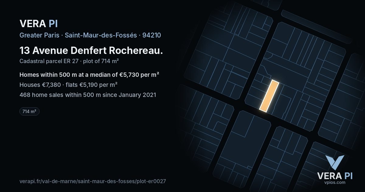 13 Avenue Denfert Rochereau, Saint-Maur-des-Fossés at night – the plot lit, the parcels around coloured by the prices near them