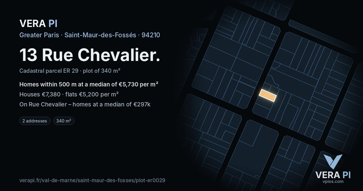 13 Rue Chevalier, Saint-Maur-des-Fossés at night – the plot lit, the parcels around coloured by the prices near them