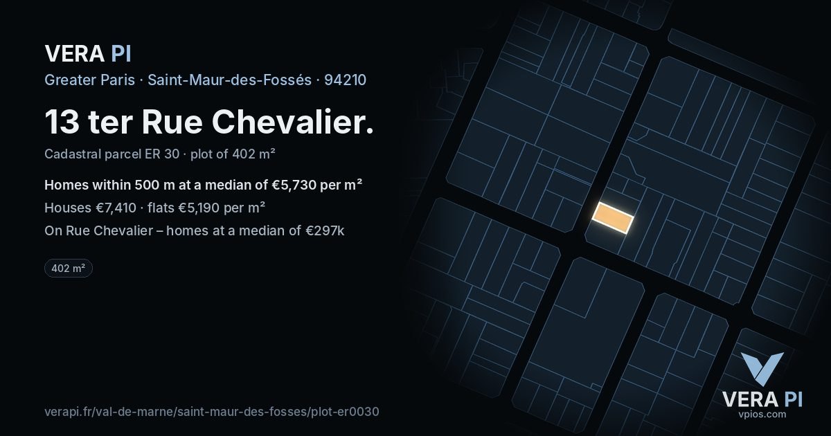 13 ter Rue Chevalier, Saint-Maur-des-Fossés at night – the plot lit, the parcels around coloured by the prices near them