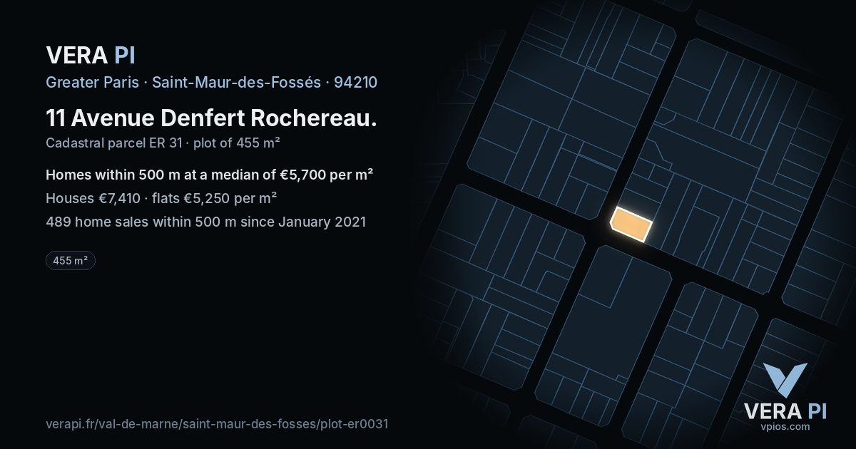 11 Avenue Denfert Rochereau, Saint-Maur-des-Fossés at night – the plot lit, the parcels around coloured by the prices near them