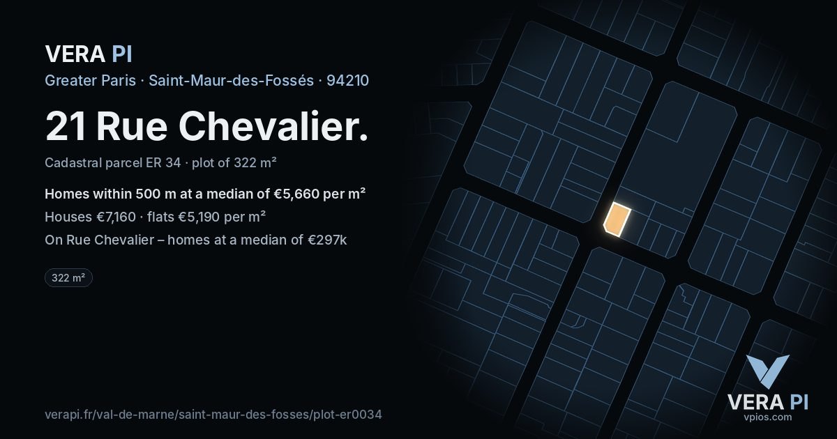 21 Rue Chevalier, Saint-Maur-des-Fossés at night – the plot lit, the parcels around coloured by the prices near them