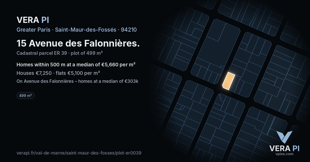 15 Avenue des Falonnières, Saint-Maur-des-Fossés at night – the plot lit, the parcels around coloured by the prices near them